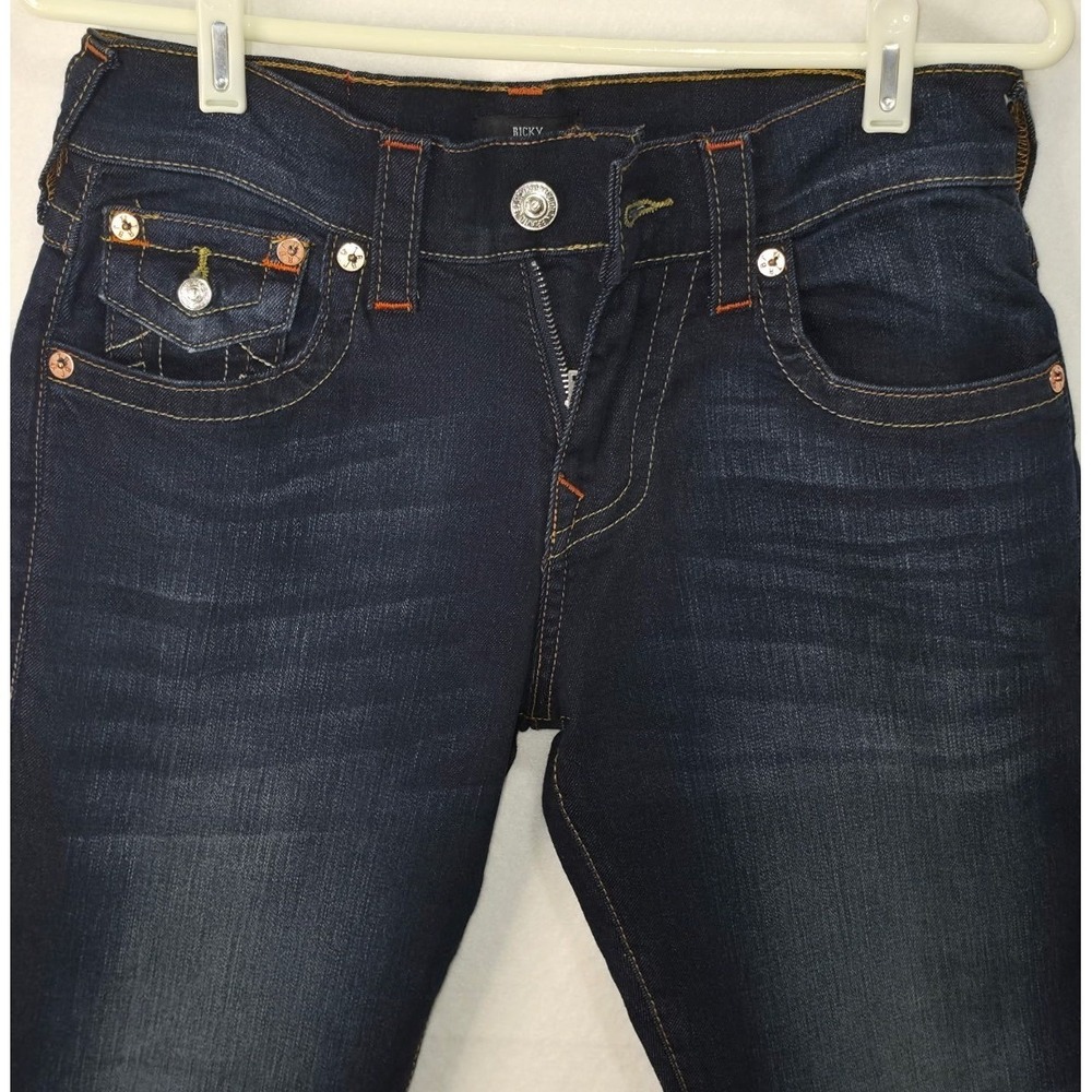 True Religion Ricky Relaxed Straight Jeans Dark Wash Flap Pocket Mens 29x33 - Picture 4 of 9